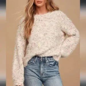 Lush Lovely Time Blush Pink Multi Fuzzy Knit Sweater from Lulus size small